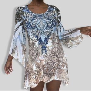 Y2K Boho flared sleeve mini dress